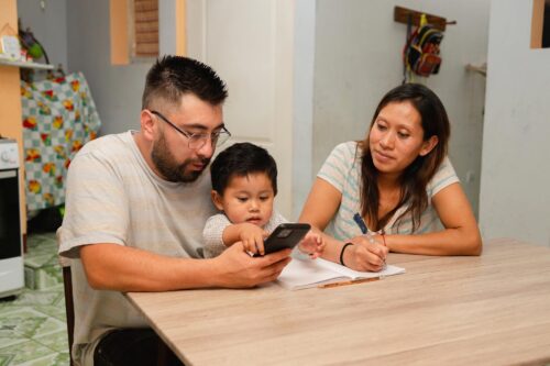 family calculating expenses
