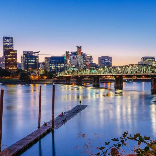 Portland Skyline at sunset from Eastside.