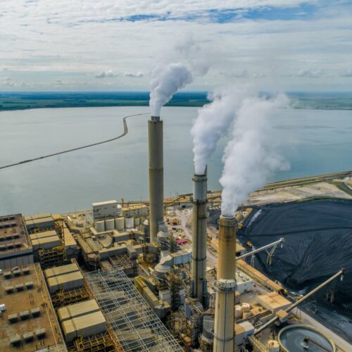 aerial view of a coal powered plant