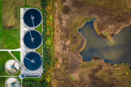 aerial view of wastewater treatment plant