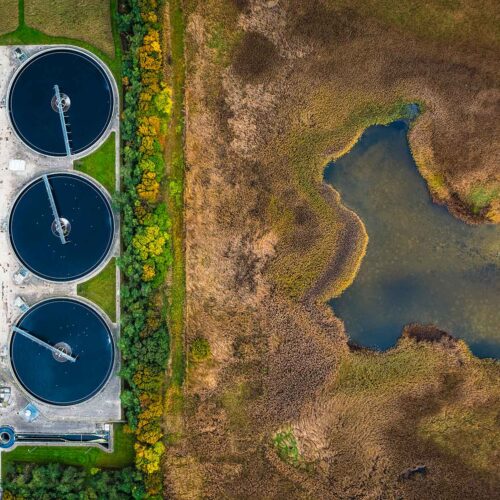 aerial view of wastewater treatment plant