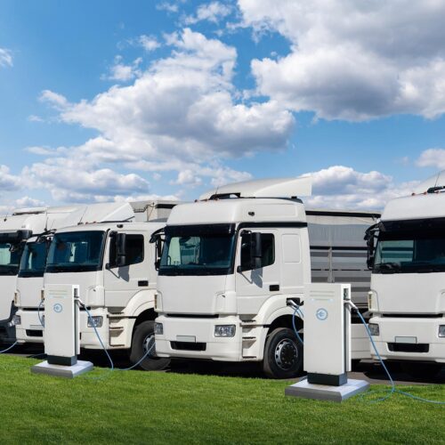 row of electric trucks