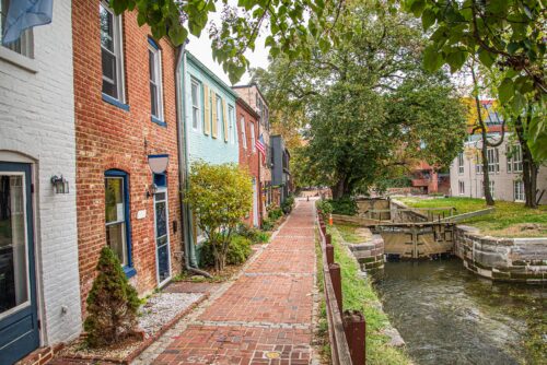 old style city street with canal