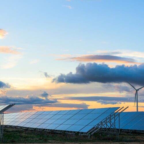 solar panels at sunset